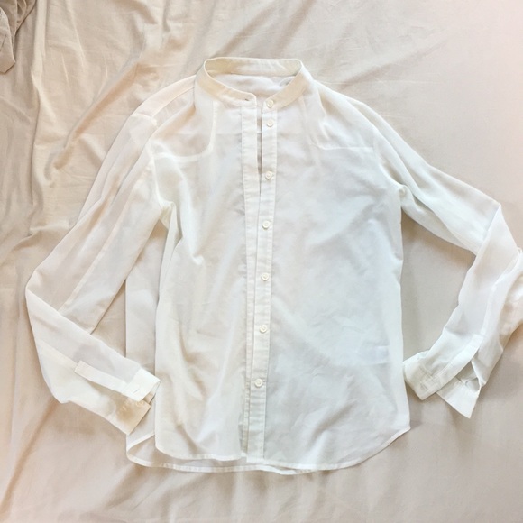 French Connection Sheer White Button Up, XS/S - Picture 6 of 8
